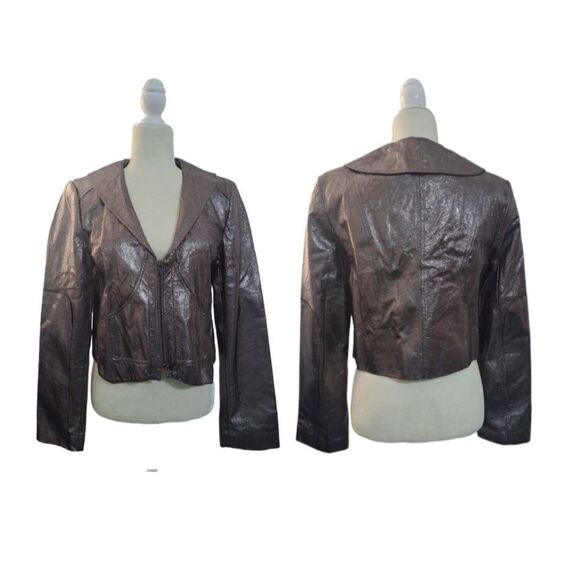 TL Tiffany Lawrence Leather Women's Jacket Pearlized Gunmetal Metallic Sz Large - Picture 4 of 14